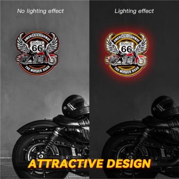 Route 66 LED Neon Sign Light Harley Motorcycle Retro 3D Garage Shop Man Cave NEW - Picture 5 of 8